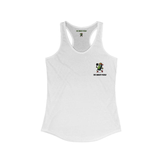Women's White Soft Racerback Graphic Tank - The Sweaty Pickle